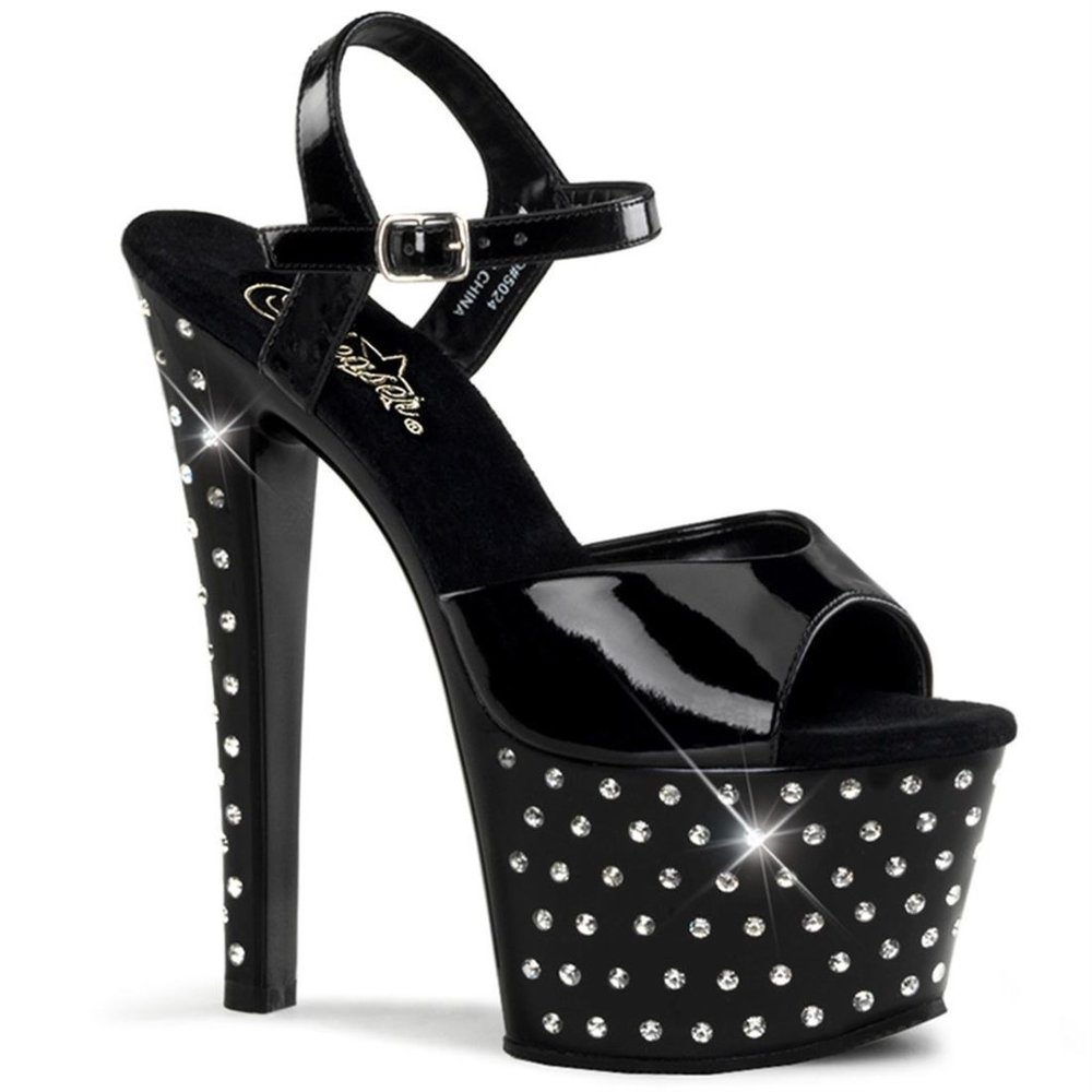Pleaser Stardust 709 black sparkle platform shoes